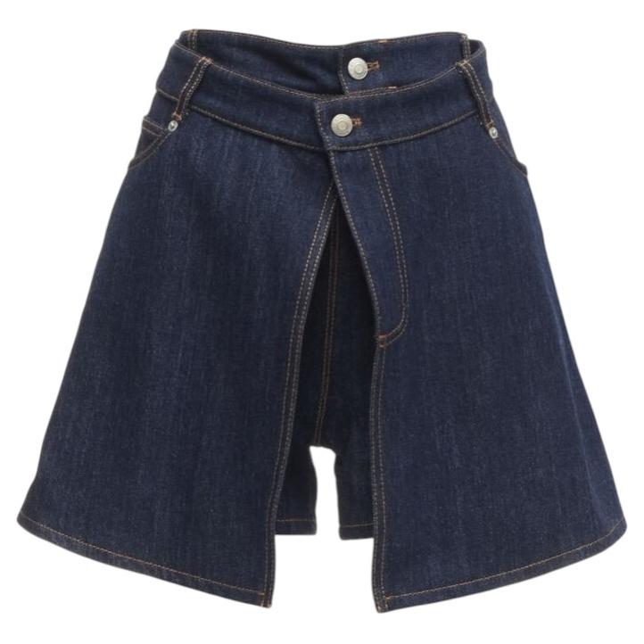 ALEXANDER MCQUEEN blue denim double waistband logo patch layered shorts 24" For Sale