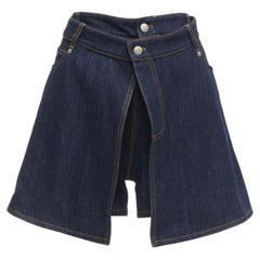 ALEXANDER MCQUEEN blue denim double waistband logo patch layered shorts 24"