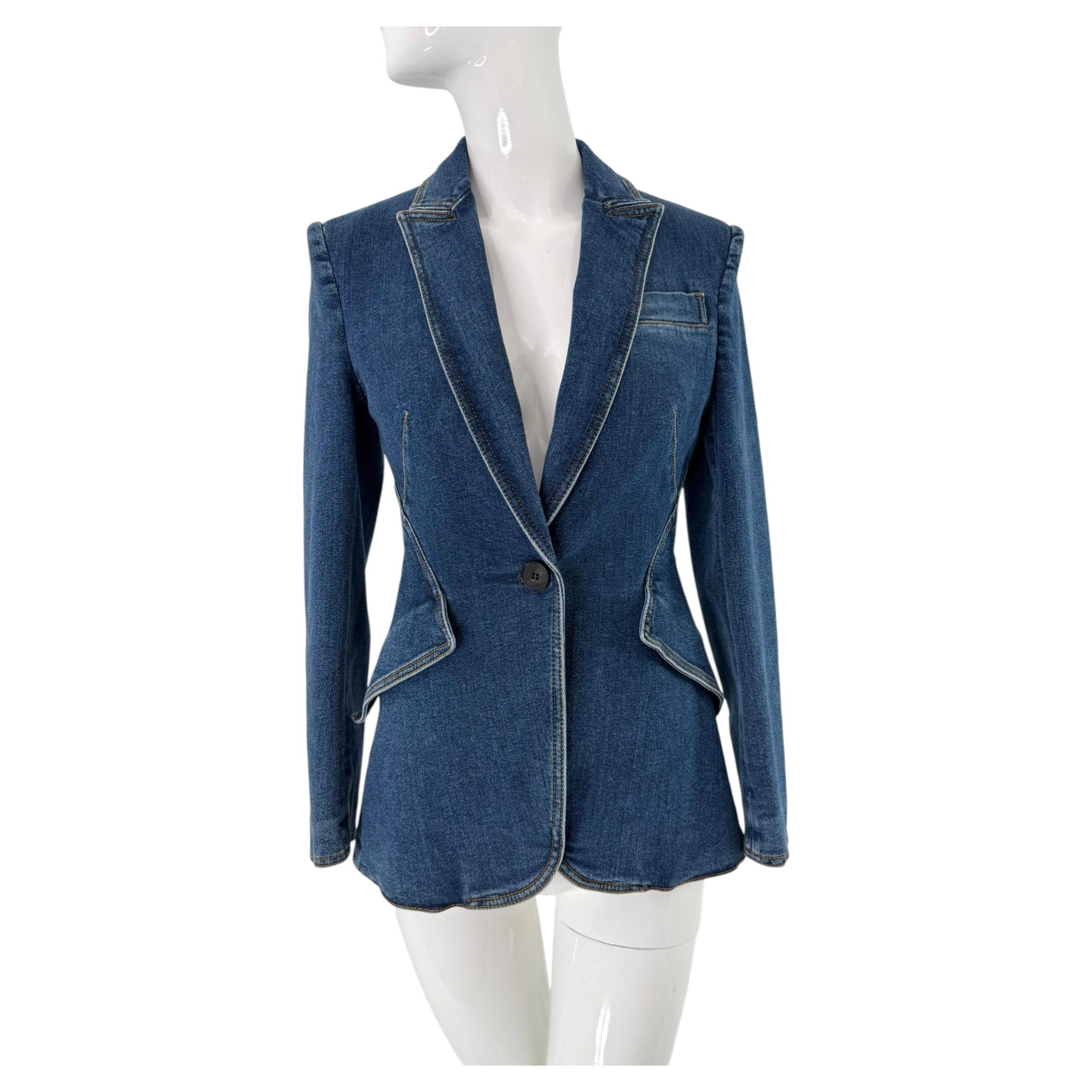 Blazer ajusté en denim bleu Alexander McQueen, taille 38