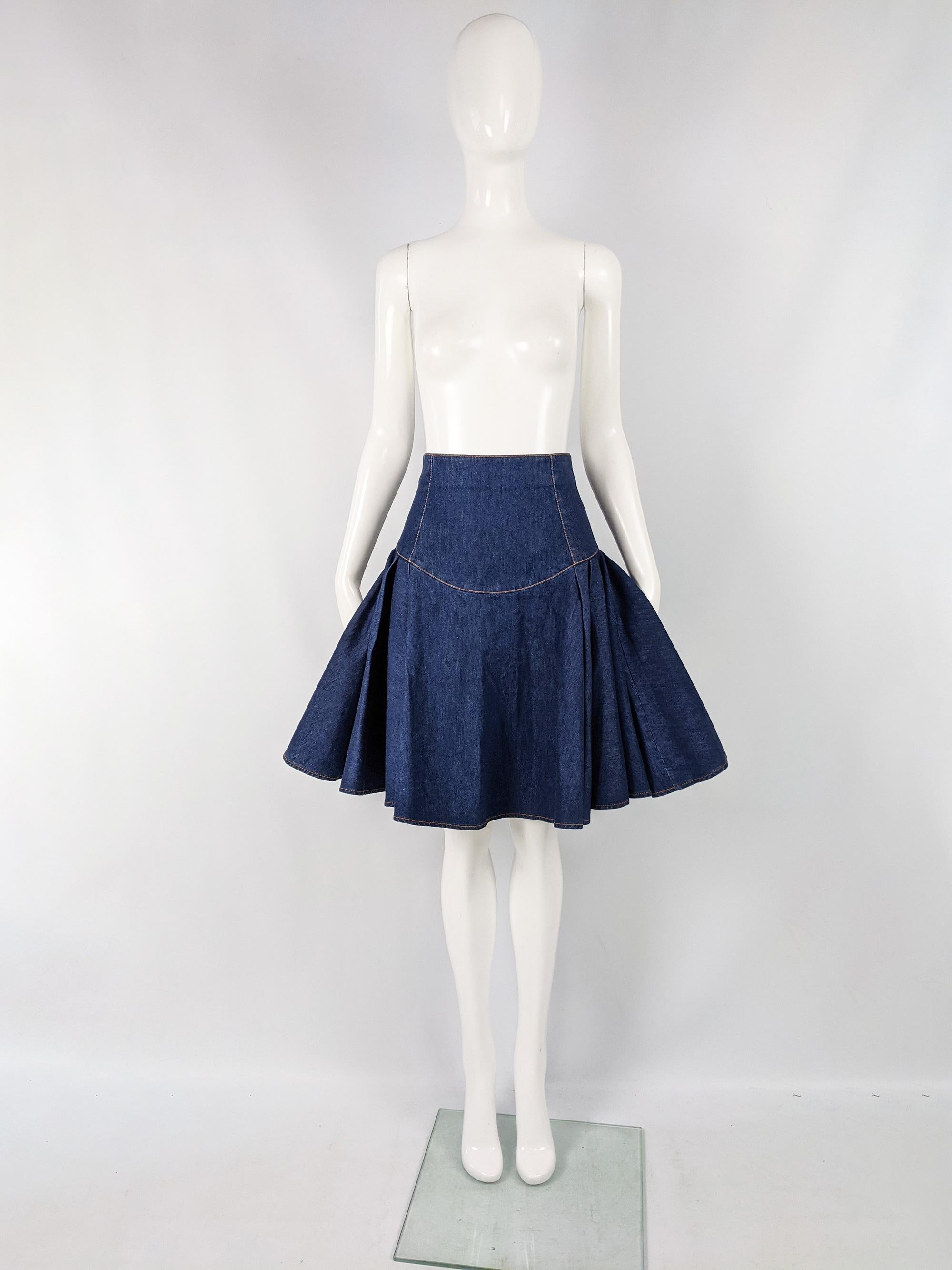 Black Alexander McQueen Blue Denim Flared Skirt For Sale