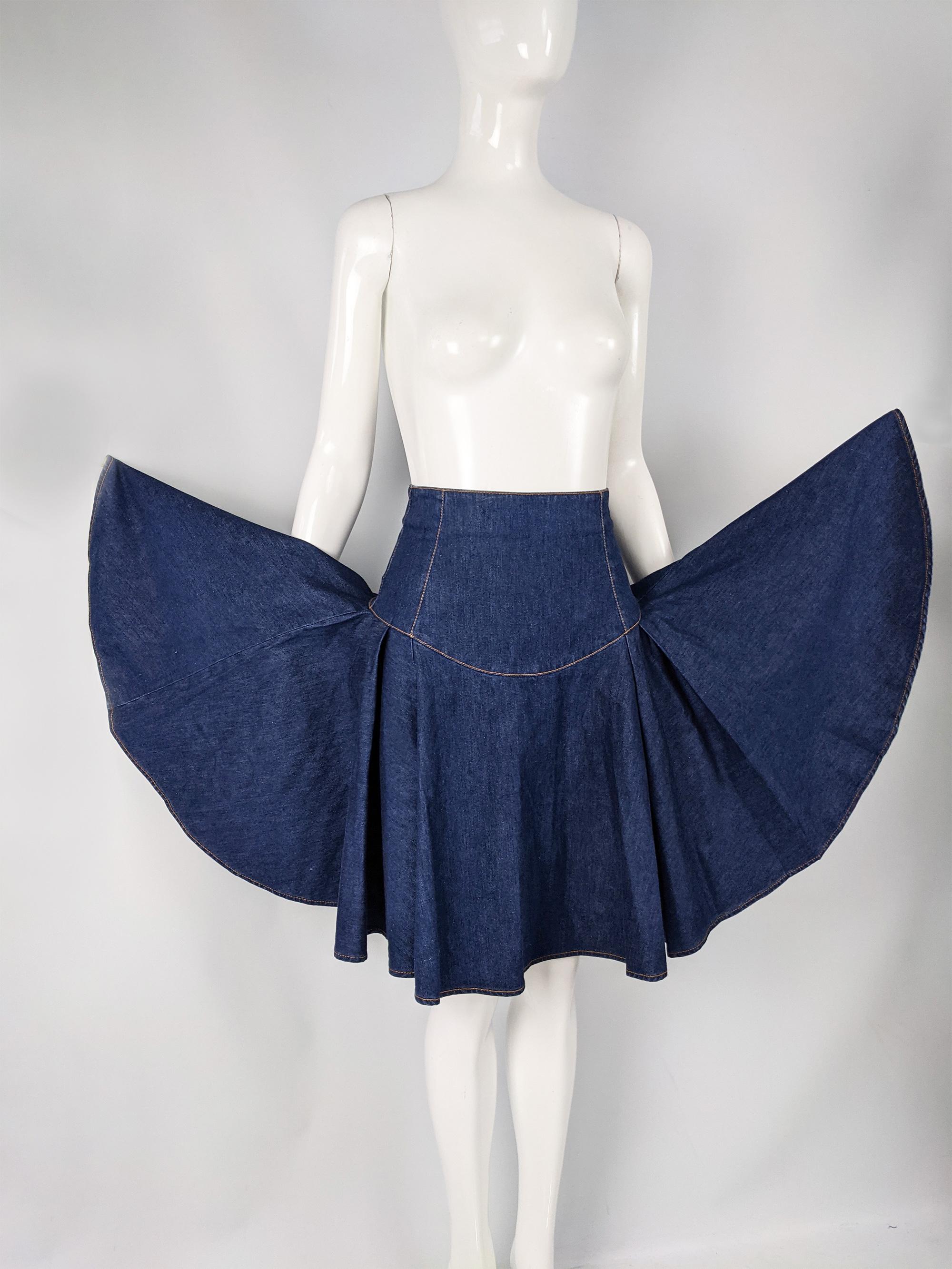 Alexander McQueen Blue Denim Flared Skirt For Sale 1