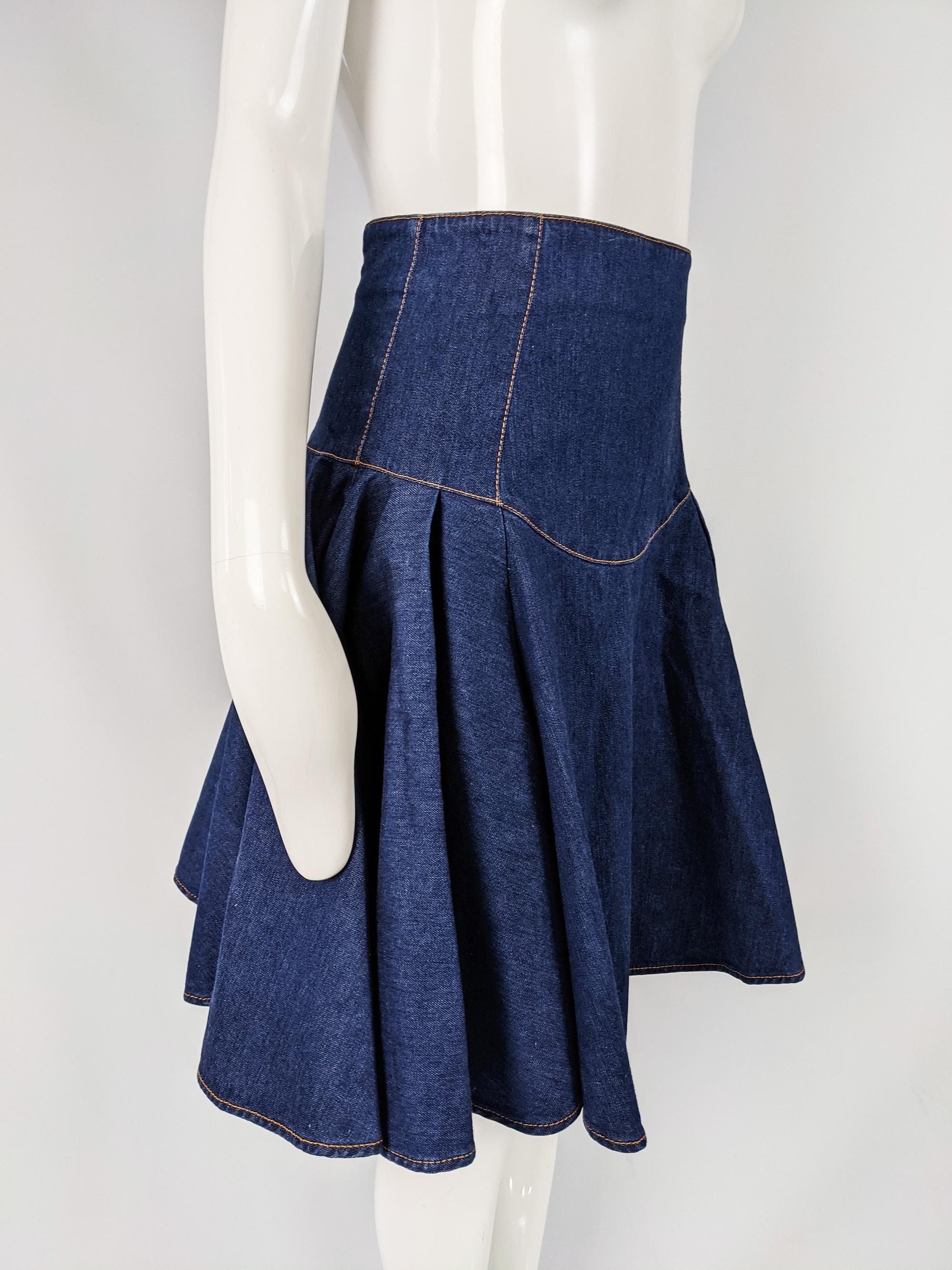 Alexander McQueen Blue Denim Flared Skirt For Sale 2