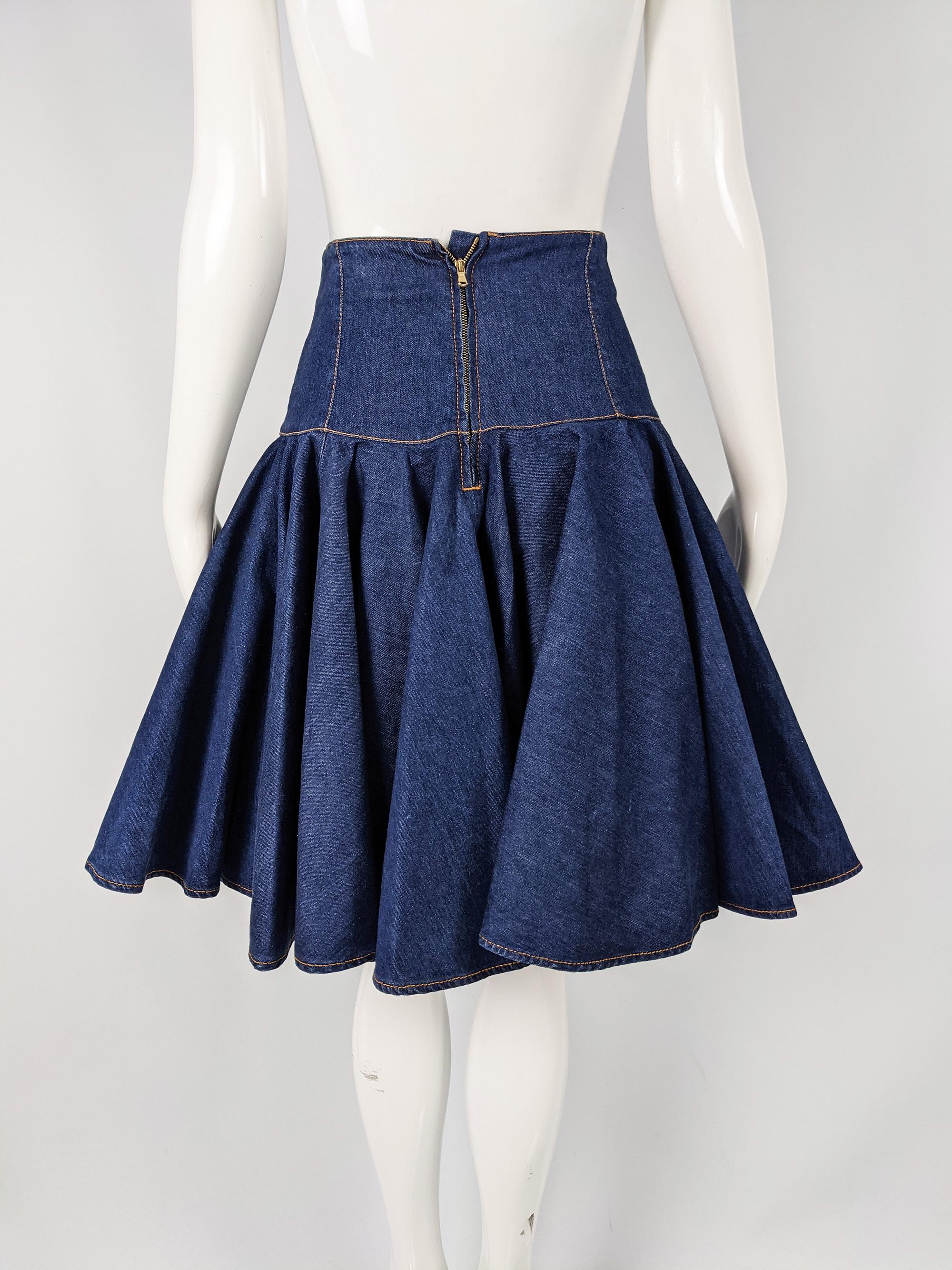 Alexander McQueen Blue Denim Flared Skirt For Sale 3
