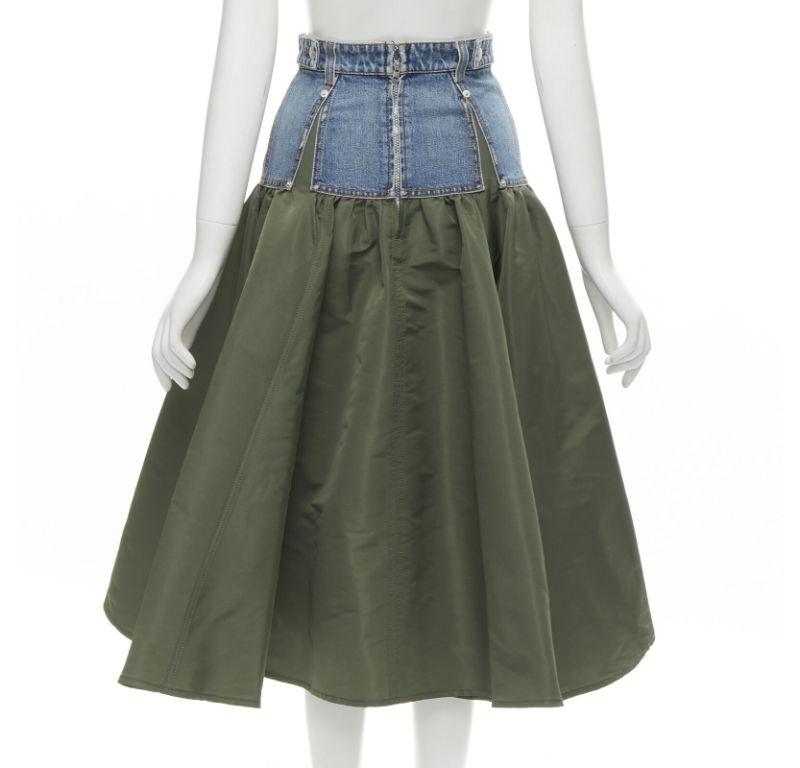 ALEXANDER MCQUEEN blue denim green taffeta deconstructed flared skirt IT36 S
Reference: AAWC/A00327
Brand: Alexander McQueen
Designer: Sarah Burton
Material: Polyester, Denim
Color: Green, Blue
Pattern: Solid
Closure: Zip
Lining: Fabric
Made in: