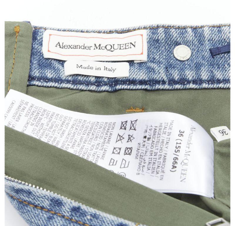 ALEXANDER MCQUEEN blue denim green taffeta deconstructed flared skirt IT36 S For Sale 5
