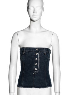 Alexander McQueen blue denim strapless corset top, fw 1996