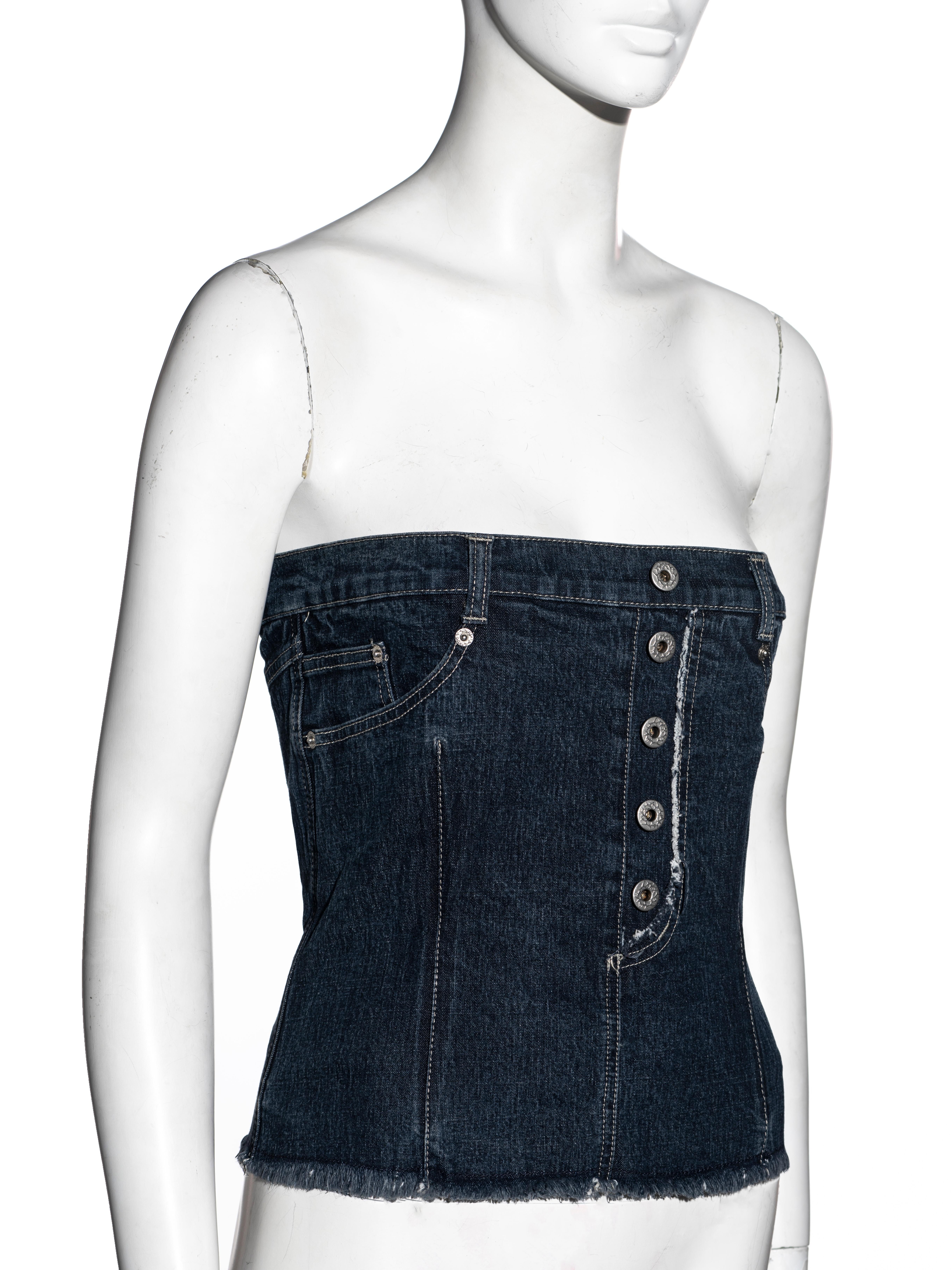 Alexander McQueen - Haut corset sans bretelles en jean bleu, automne-hiver 1996 en vente 1