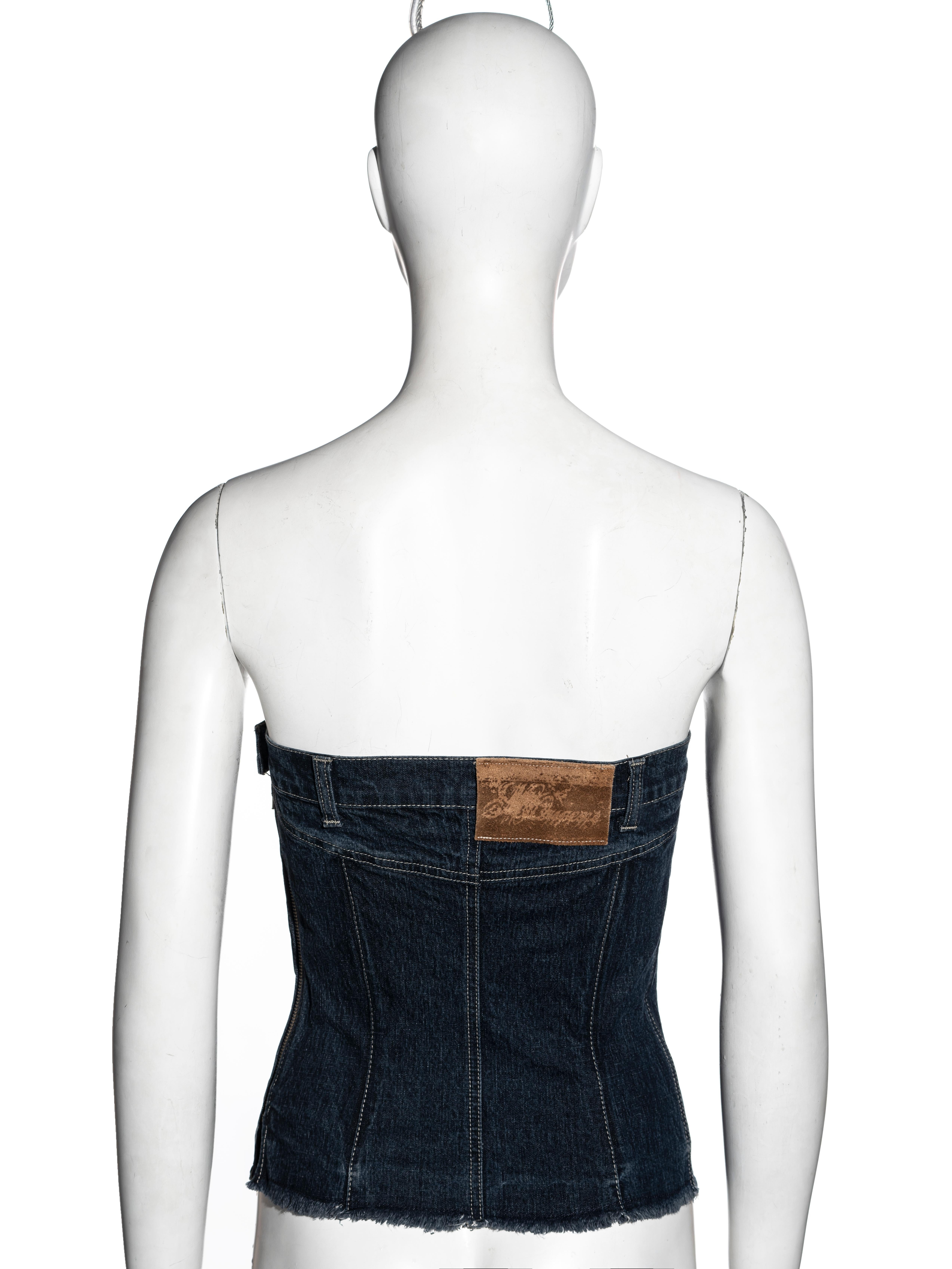Alexander McQueen - Haut corset sans bretelles en jean bleu, automne-hiver 1996 en vente 3