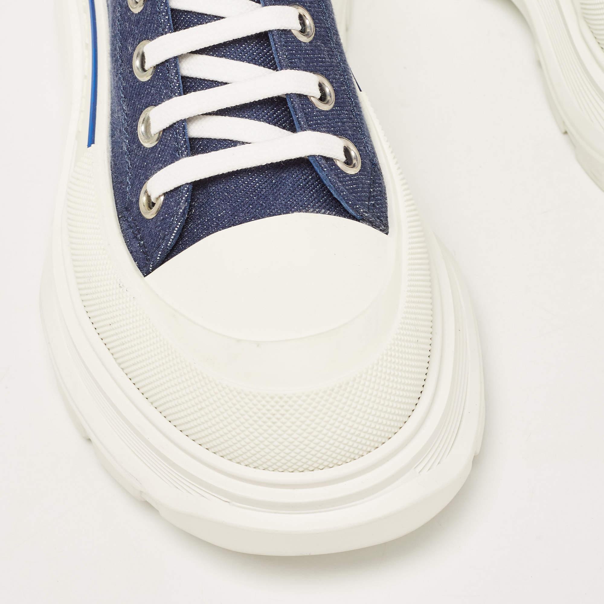 Alexander McQueen Blue Denim Tread Slick High Top Sneakers Size 40.5 For Sale 1