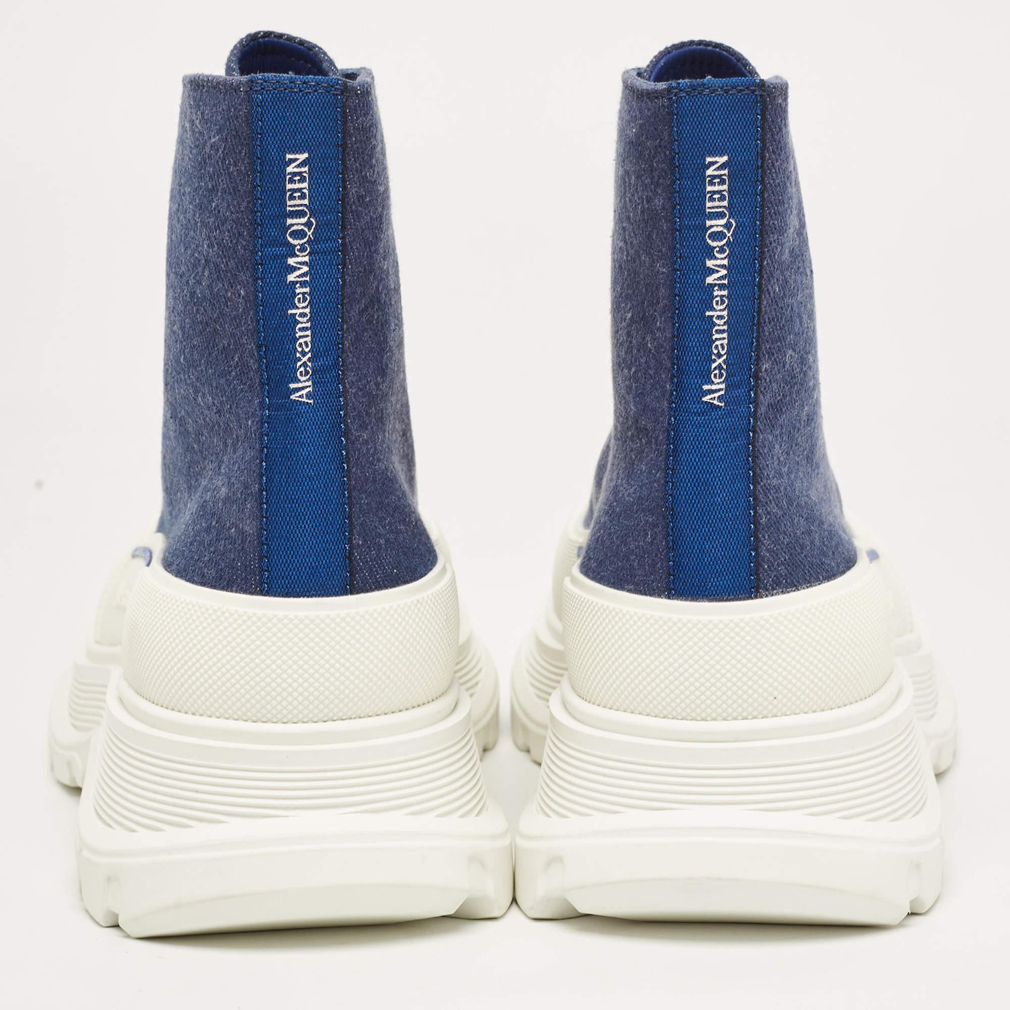 Alexander McQueen Blue Denim Tread Slick High Top Sneakers Size 40.5 For Sale 2