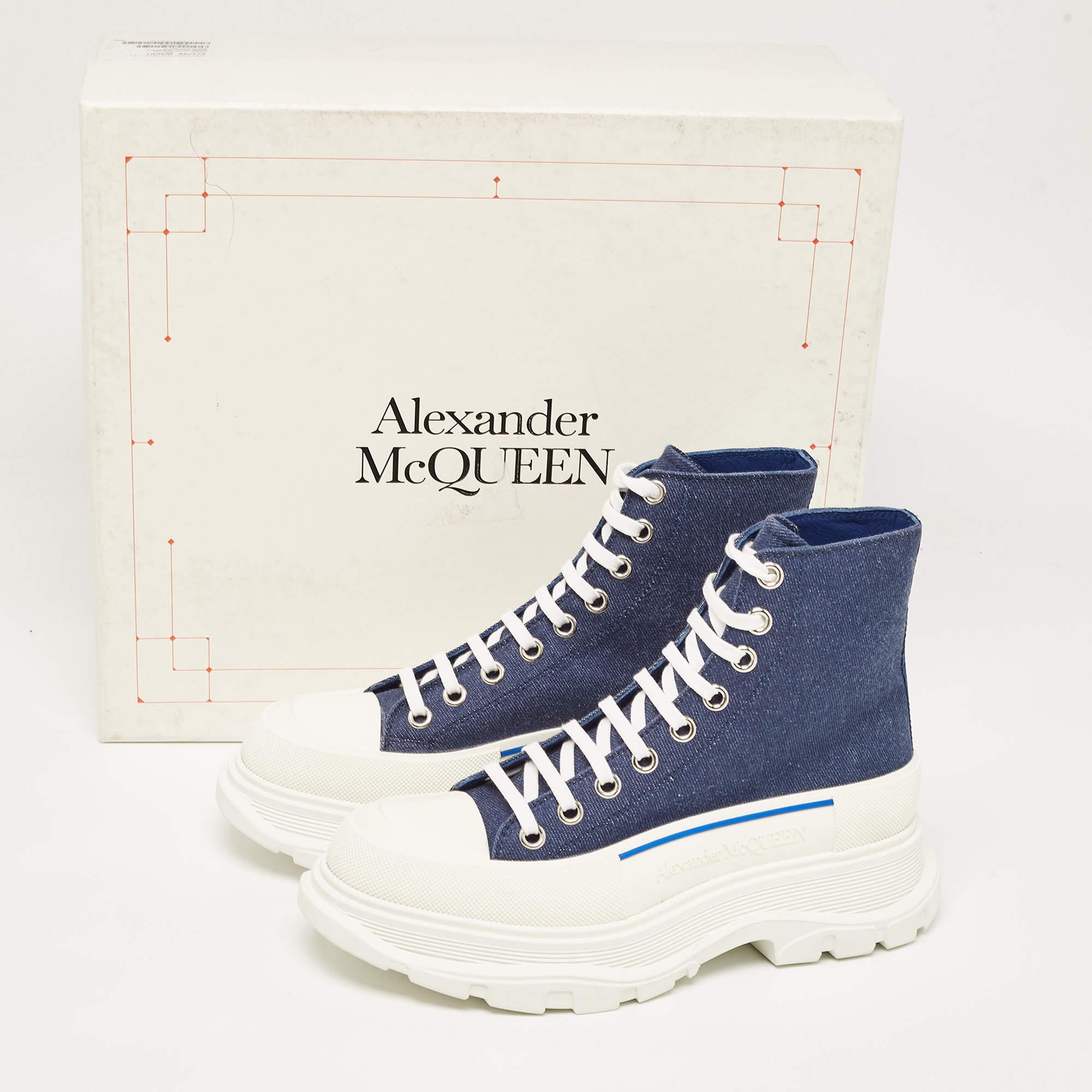 Alexander McQueen Blue Denim Tread Slick High Top Sneakers Size 40.5 For Sale 5