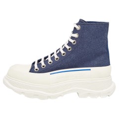 Alexander McQueen Blue Denim Tread Slick High Top Sneakers Size 40.5