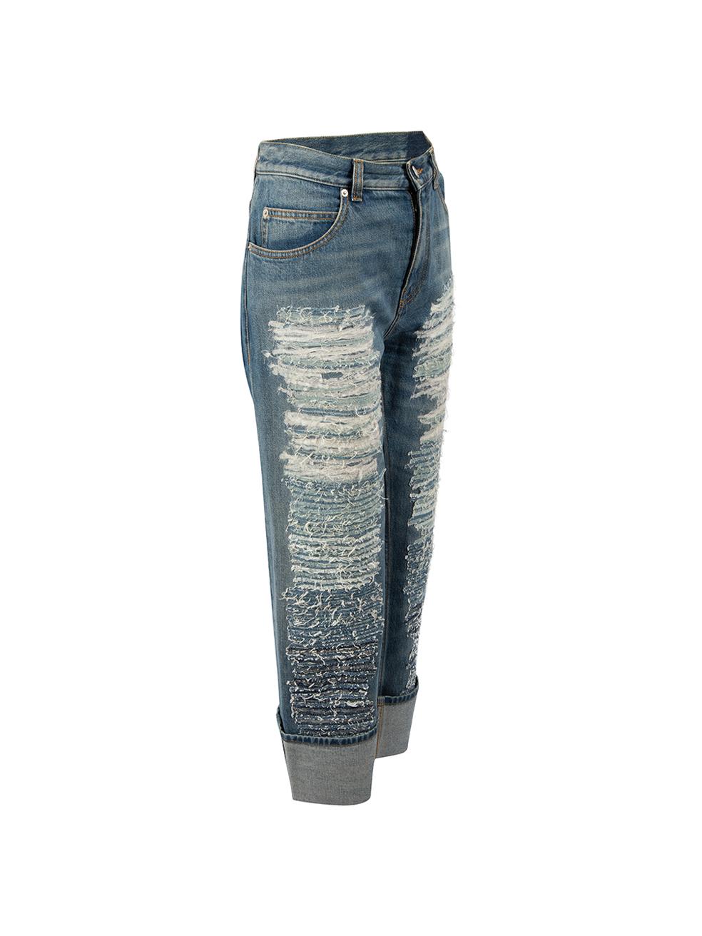 CONDITION is Very good. Hardly any visible wear to jeans is evident on this used Alexander McQueen designer resale item.



Details


Blue

Cotton

Boyfriend jeans

Cropped cuffs

Distressed embroidered detail

Fly zip and button fastening

3x Front