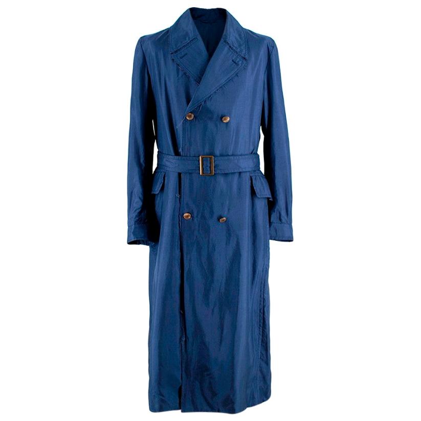 Alexander McQueen Blue Distressed Trench Coat - Size Estimated S