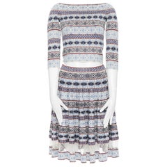 ALEXANDER MCQUEEN Blaues Ethno-Intarsien-Top mit Spitzeneinsatz Rockkleid M
