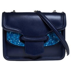 Alexander McQueen Blue Leather Crystal Lucite Heroine Shoulder Bag