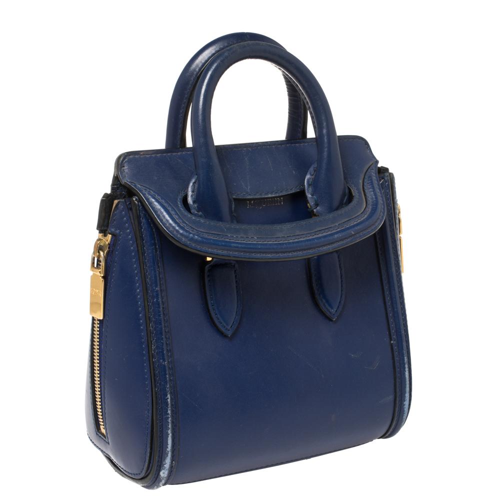 Alexander McQueen Blue Leather Mini Heroine Bag In Good Condition In Dubai, Al Qouz 2