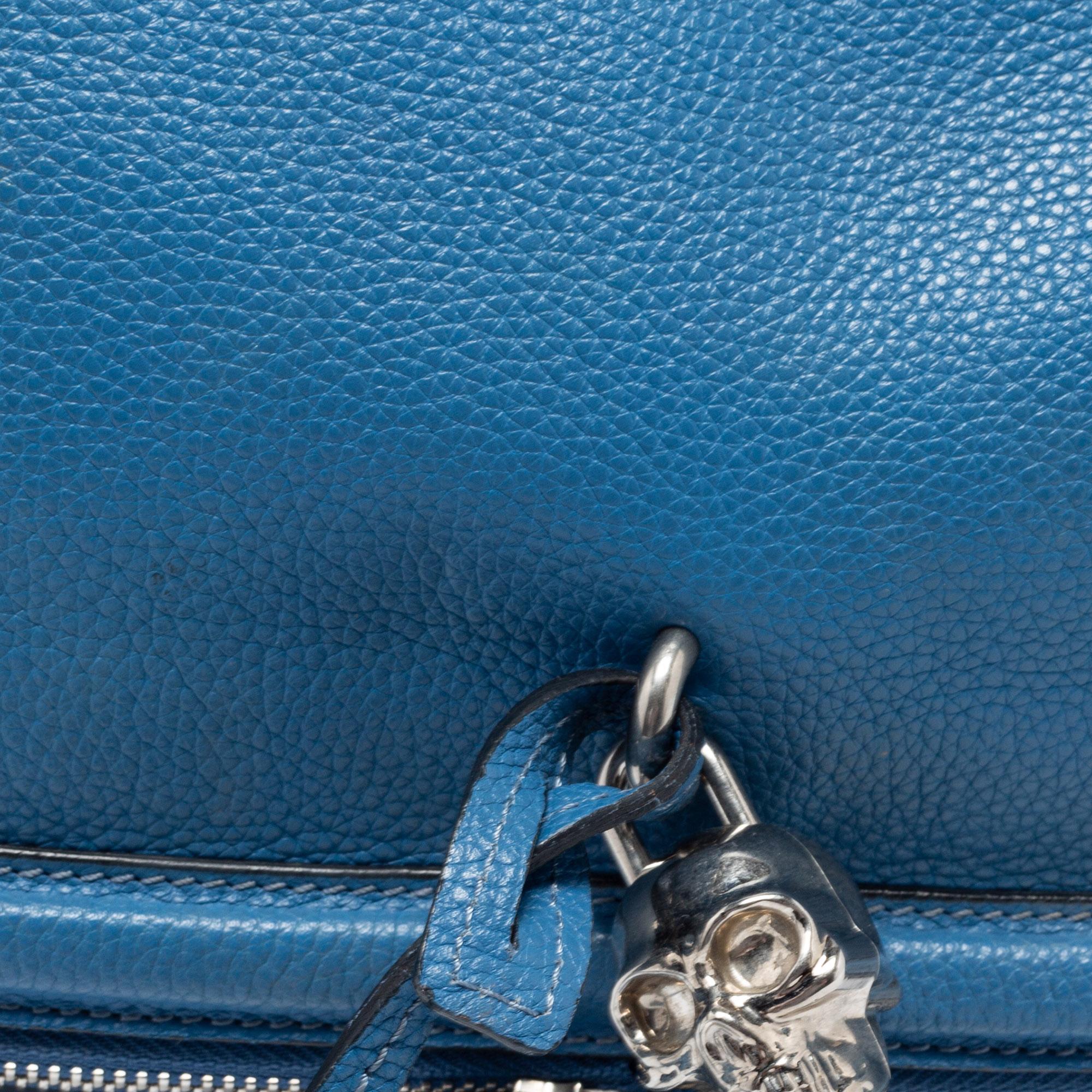 Alexander McQueen Blue Leather Skull Padlock Fold Over Clutch 7