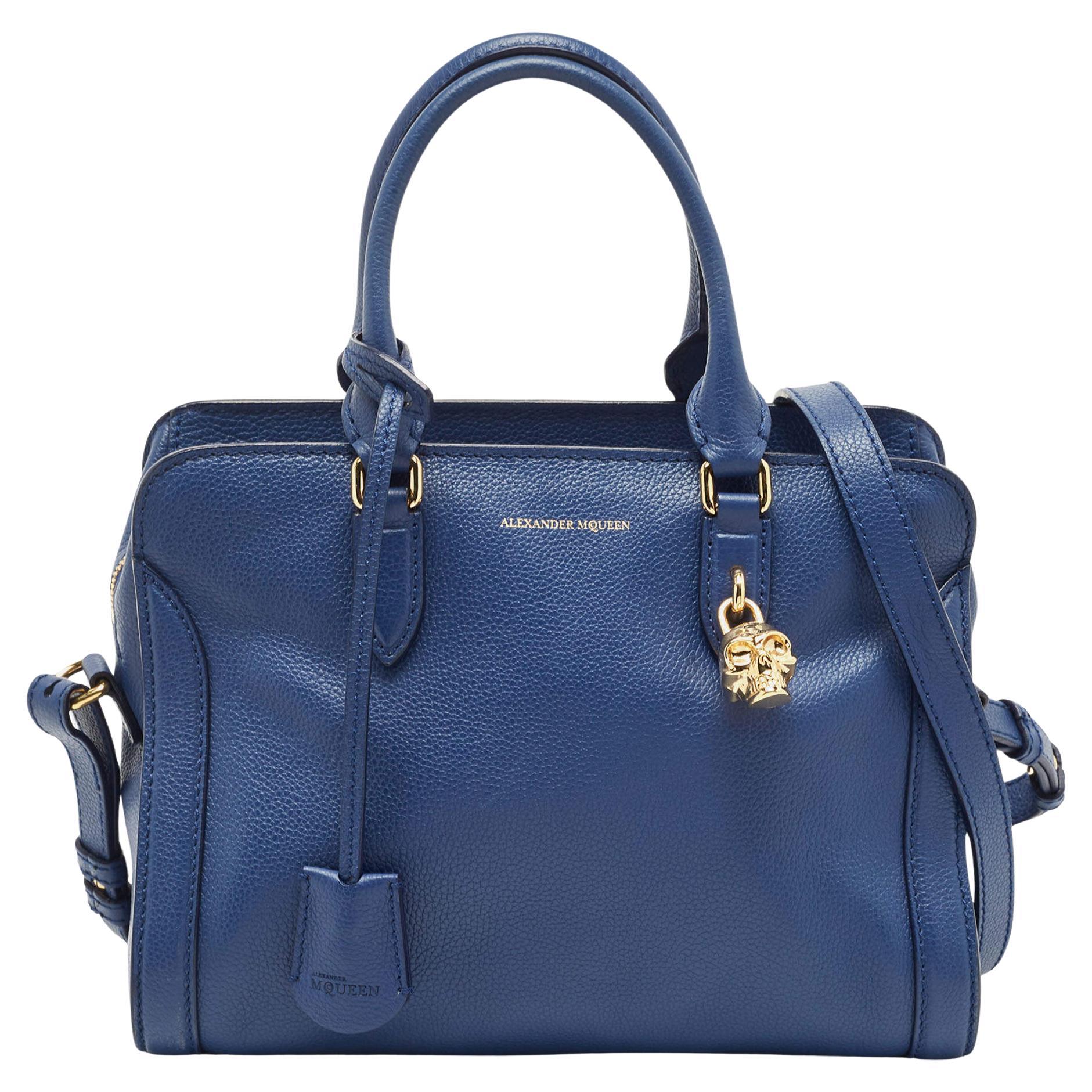 Alexander McQueen Blue Leather Skull Padlock Tote