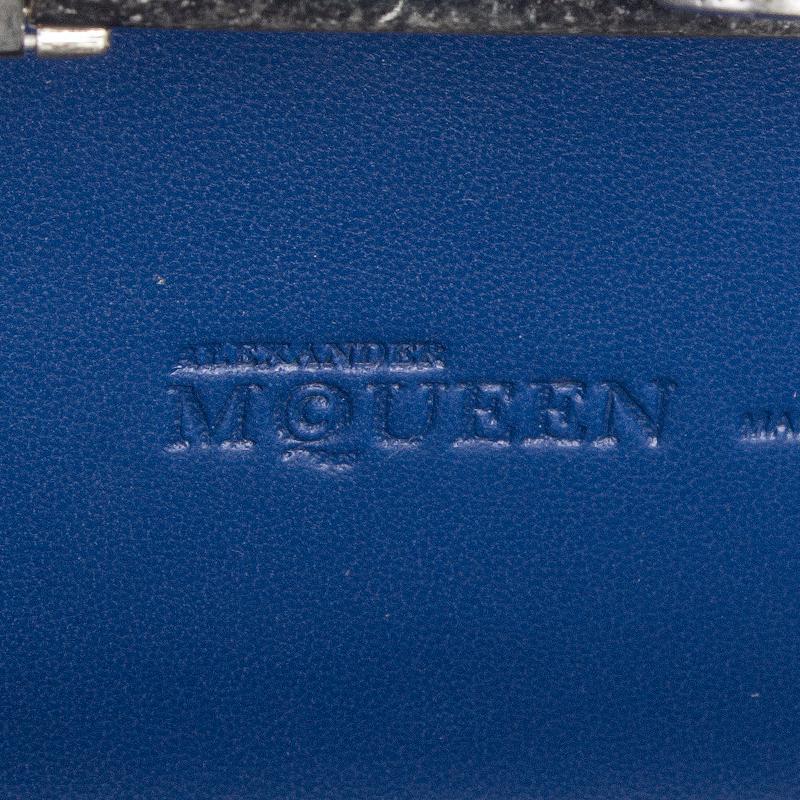ALEXANDER MCQUEEN blue leather STUDDED CRYSTAL SKULL Box Clutch Bag 1