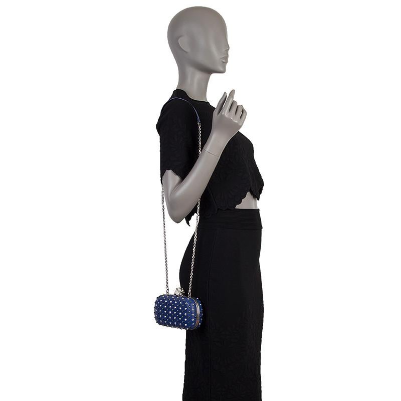 ALEXANDER MCQUEEN blue leather STUDDED CRYSTAL SKULL Box Clutch Bag 2