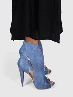 Alexander McQueen Blue Leather Zip Detail Boots Size IT 40.5