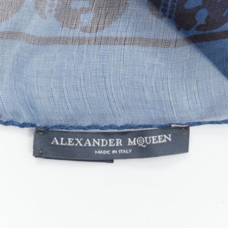 ALEXANDER MCQUEEN blue navy skull logo print 100% silk scarf 3