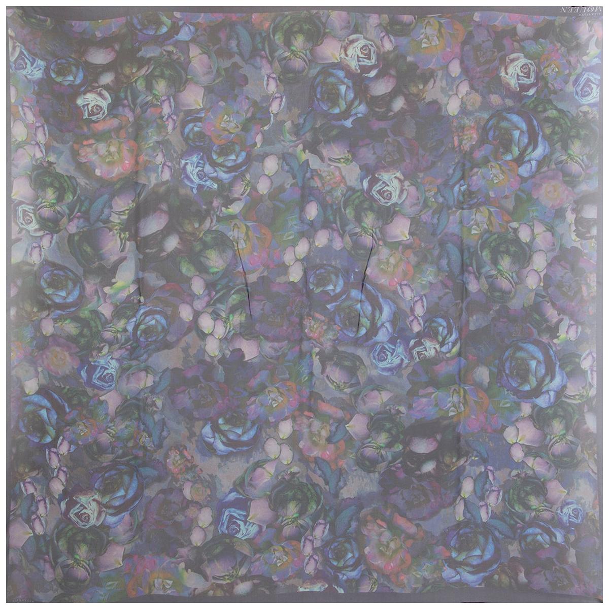 ALEXANDER MCQUEEN Blau-violetter Seidenchiffon-Schal mit ROSE-Print