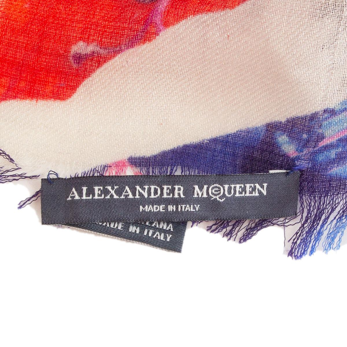 Purple ALEXANDER MCQUEEN blue & red wool & silk GOD SAVE MCQUEEN Union Jack Scarf