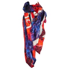 ALEXANDER MCQUEEN blue & red wool & silk GOD SAVE MCQUEEN Union Jack Scarf