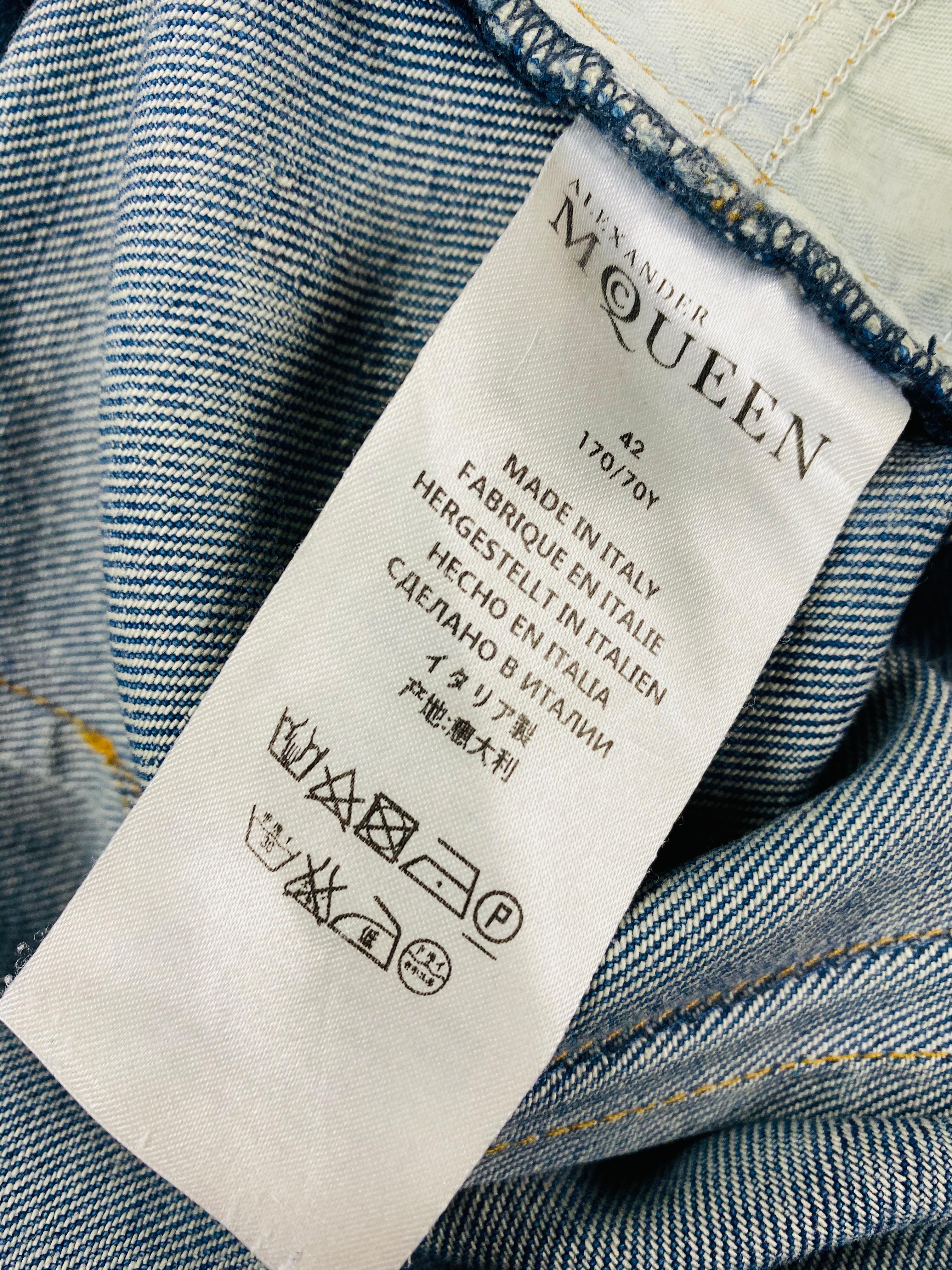 Alexander McQueen Blue Ripped Straight Denim Jeans Size 42 2