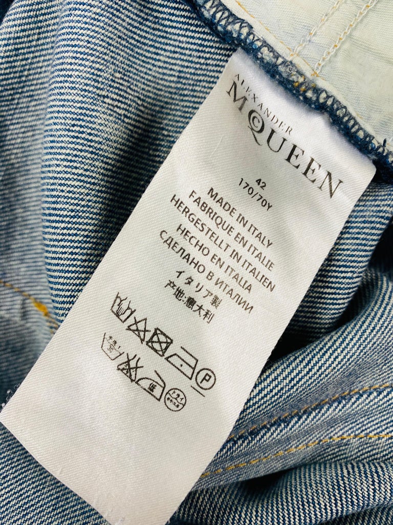 Alexander McQueen Blue Ripped Straight Denim Jeans Size 42 at 1stDibs ...