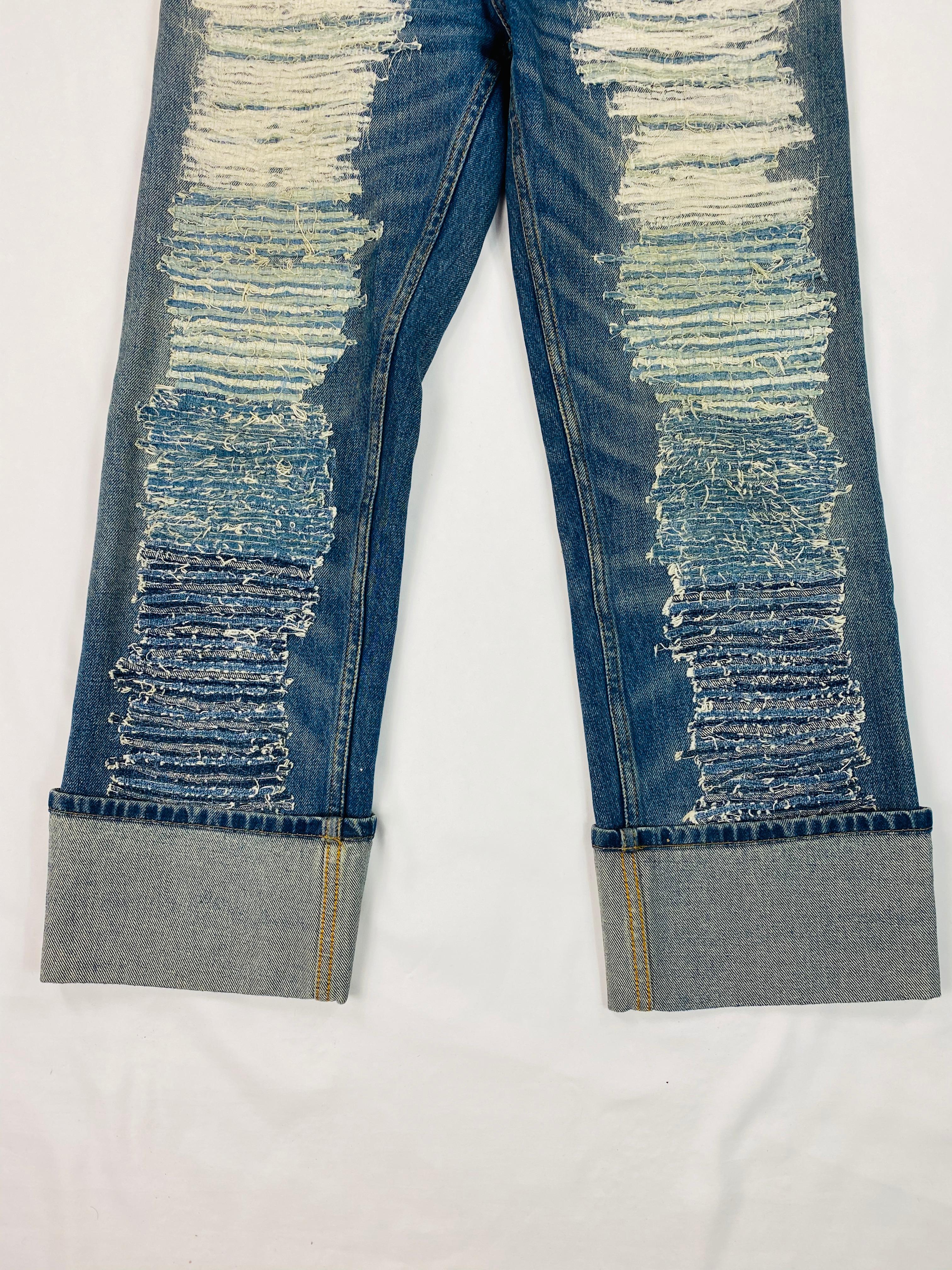 Alexander McQueen Blue Ripped Straight Denim Jeans Size 42 In Excellent Condition In Beverly Hills, CA
