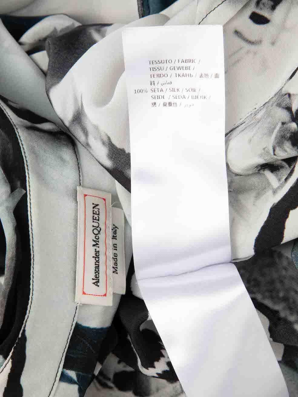 Alexander McQueen Blue Silk Torn Rose Print Blouse Size XL For Sale 2