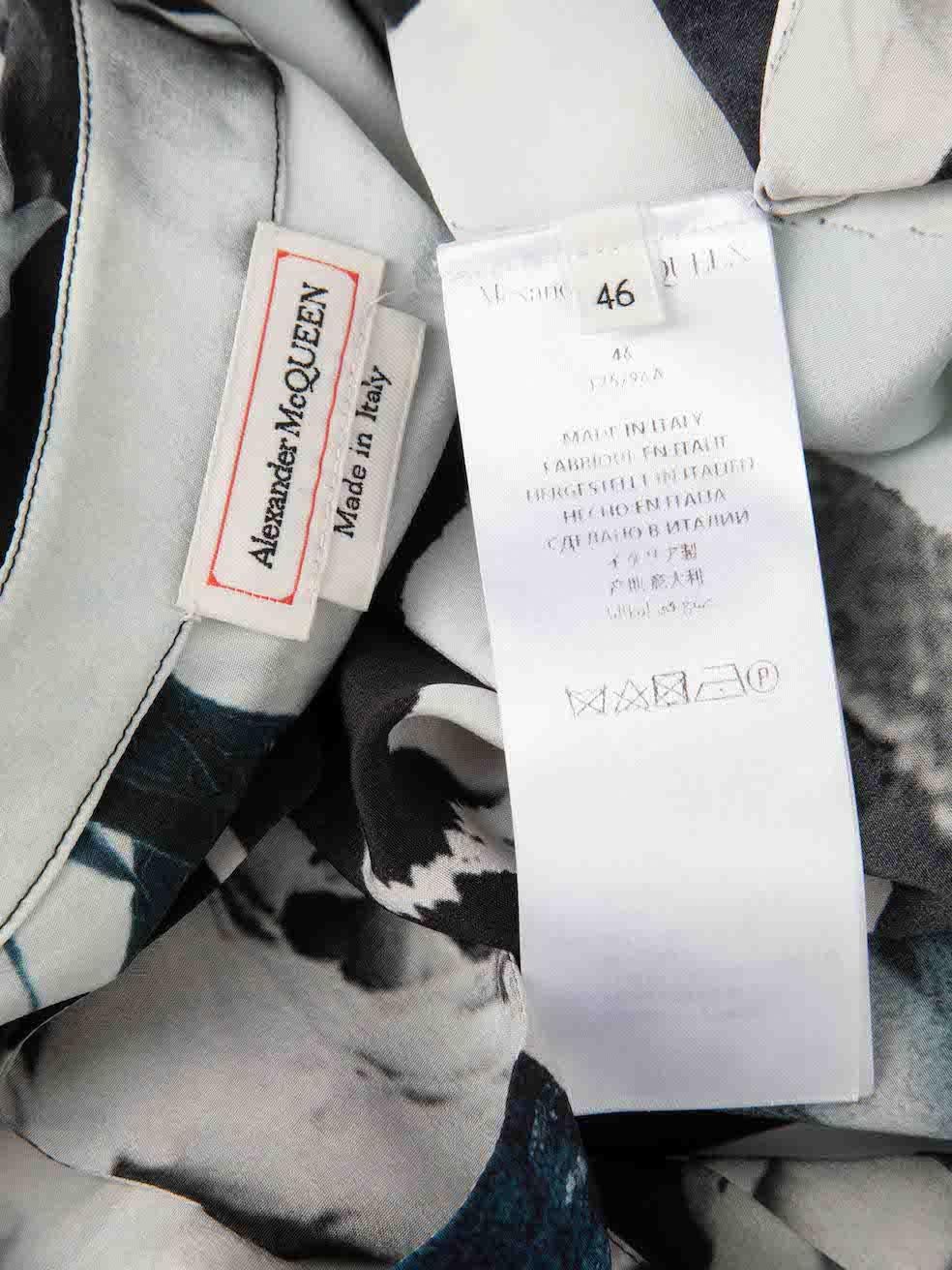 Alexander McQueen Blue Silk Torn Rose Print Blouse Size XL For Sale 3