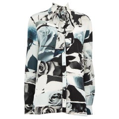 Alexander McQueen Blue Silk Torn Rose Print Blouse Size XL
