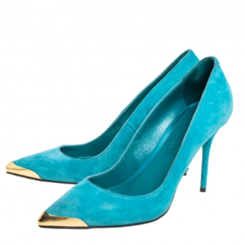 Alexander McQueen Blue Sued Pointed Toe Pumps Size 39.5 For Sale 3