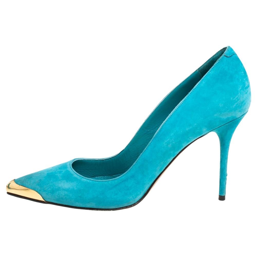 Alexander McQueen Blue Sued Pointed Toe Pumps Size 39.5 For Sale