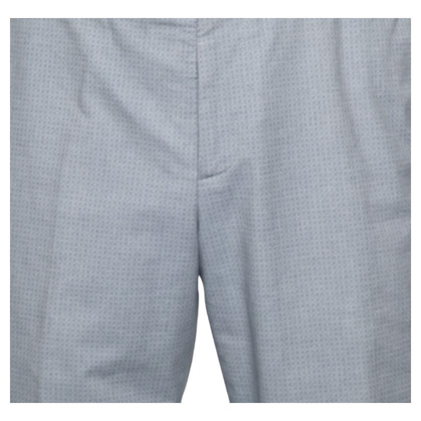 Alexander McQueen Blue Textured Cotton Formal Trouser XL In Good Condition For Sale In Dubai, Al Qouz 2