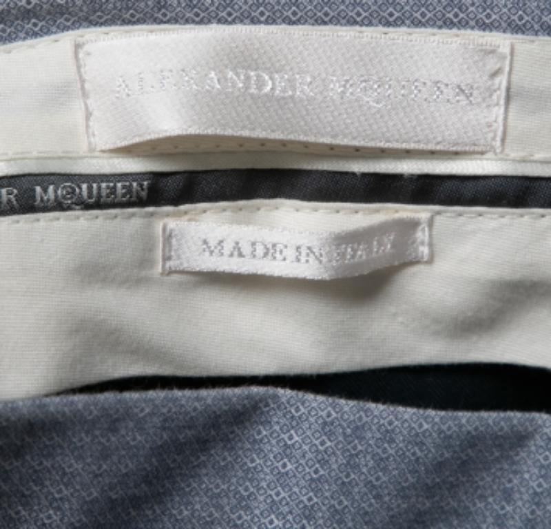 Alexander McQueen Blue Textured Cotton Formal Trouser XL For Sale 1