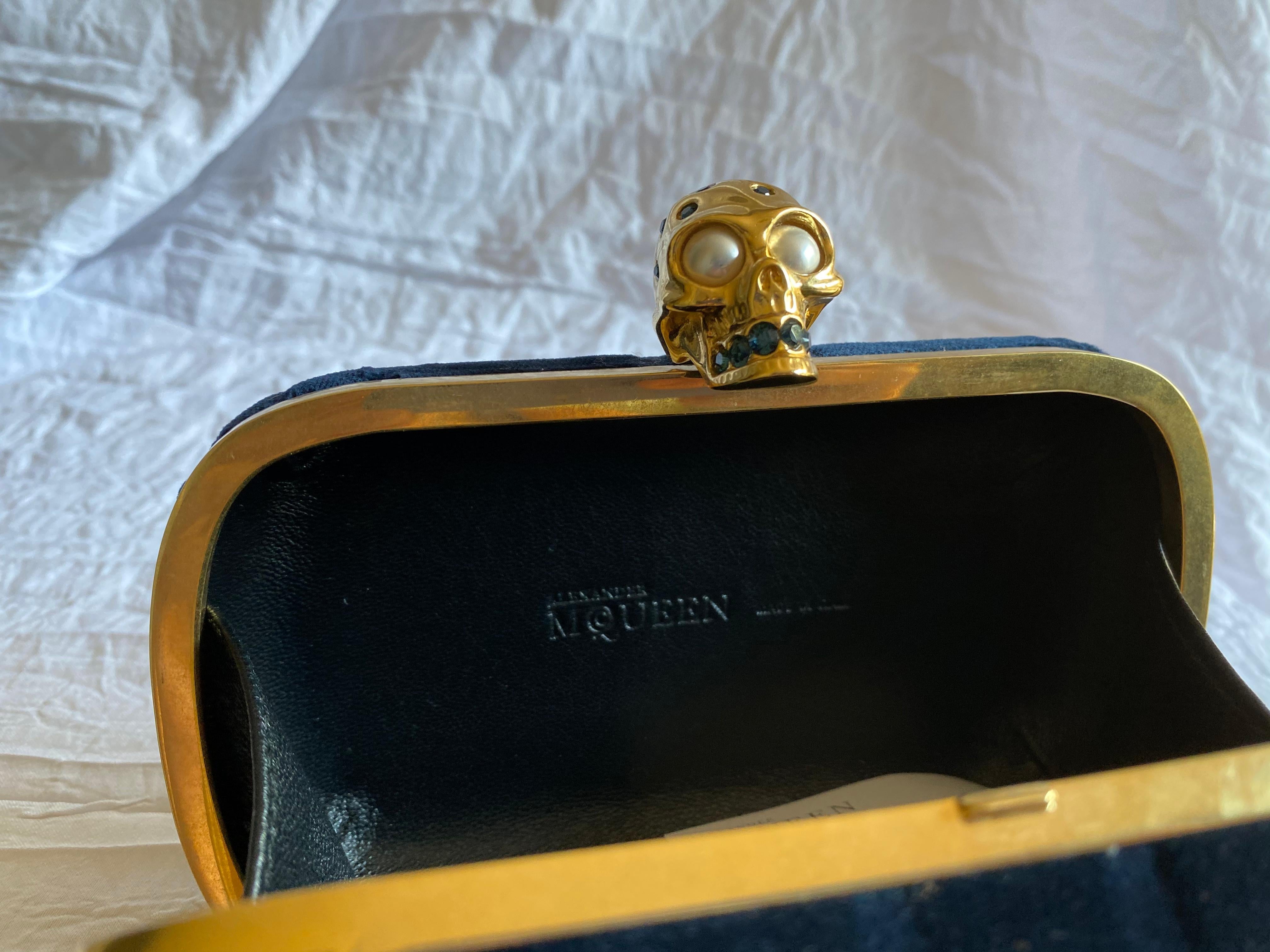 Women's or Men's Alexander McQueen Blue Velvet Britannia Skull Box Clutch For Sale