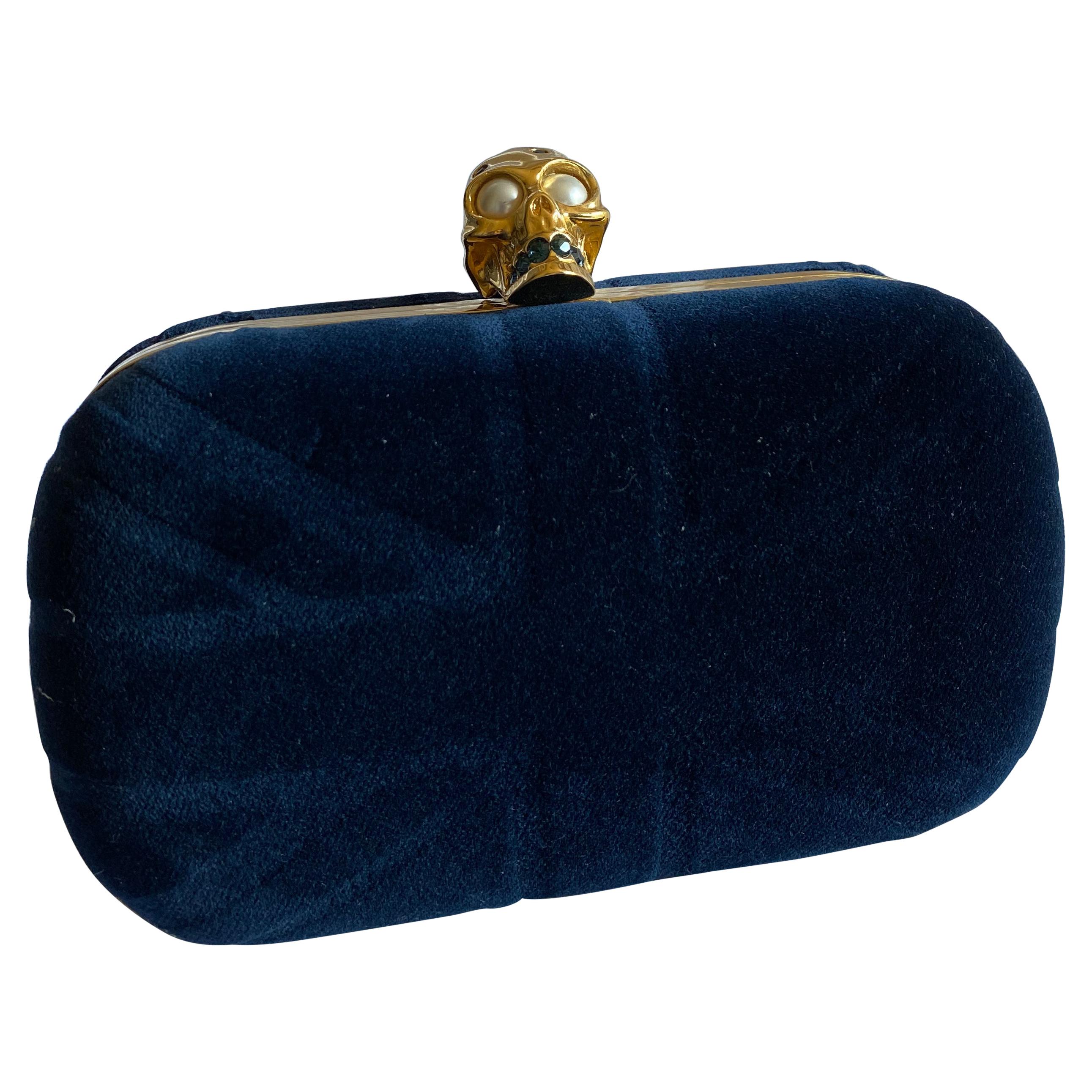 Alexander McQueen Blue Velvet Britannia Skull Box Clutch