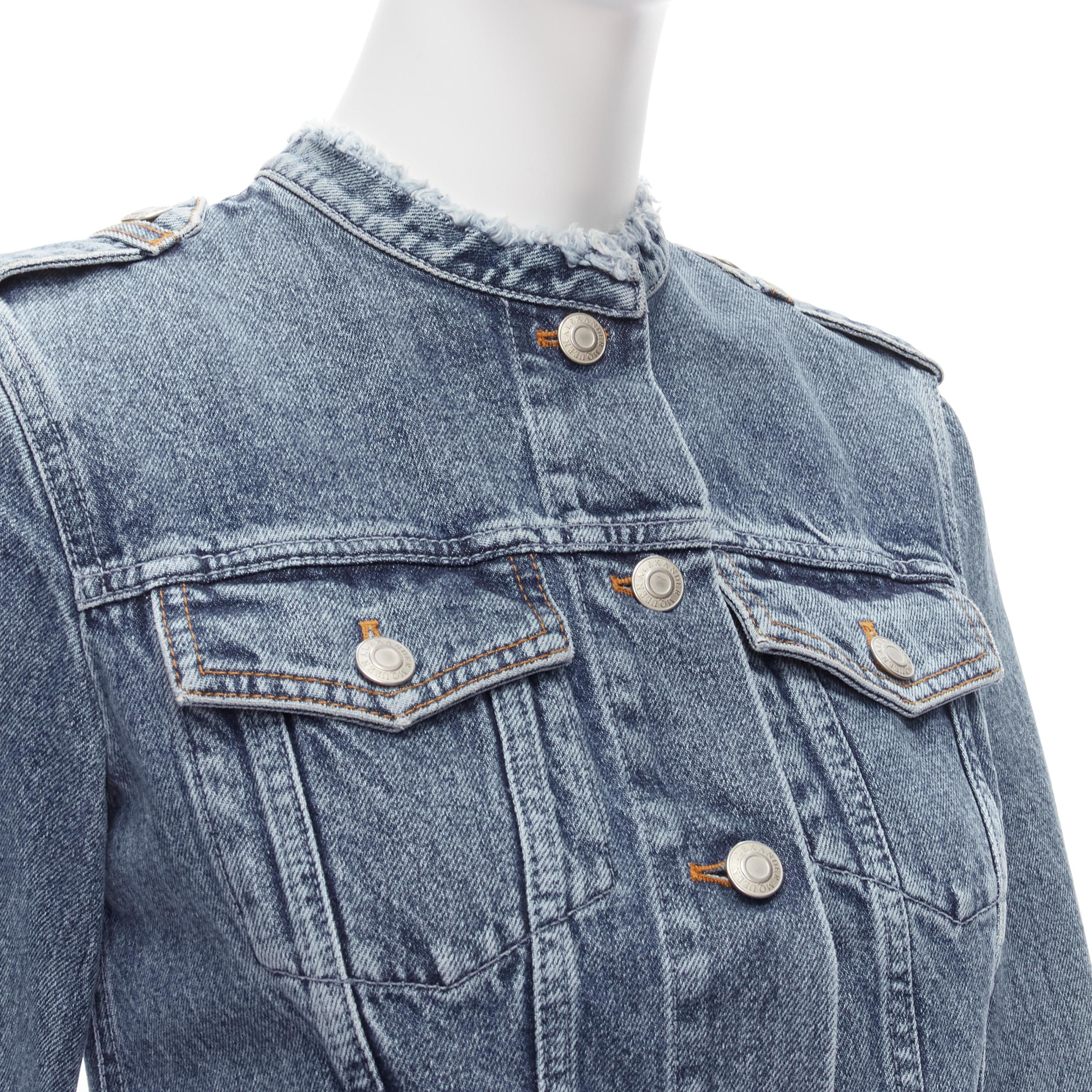 ALEXANDER MCQUEEN blue washed denim white pleated peplum hem jacket IT38 XS 3
