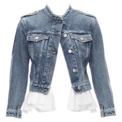 ALEXANDER MCQUEEN blue washed denim white pleated peplum hem jacket IT38 XS