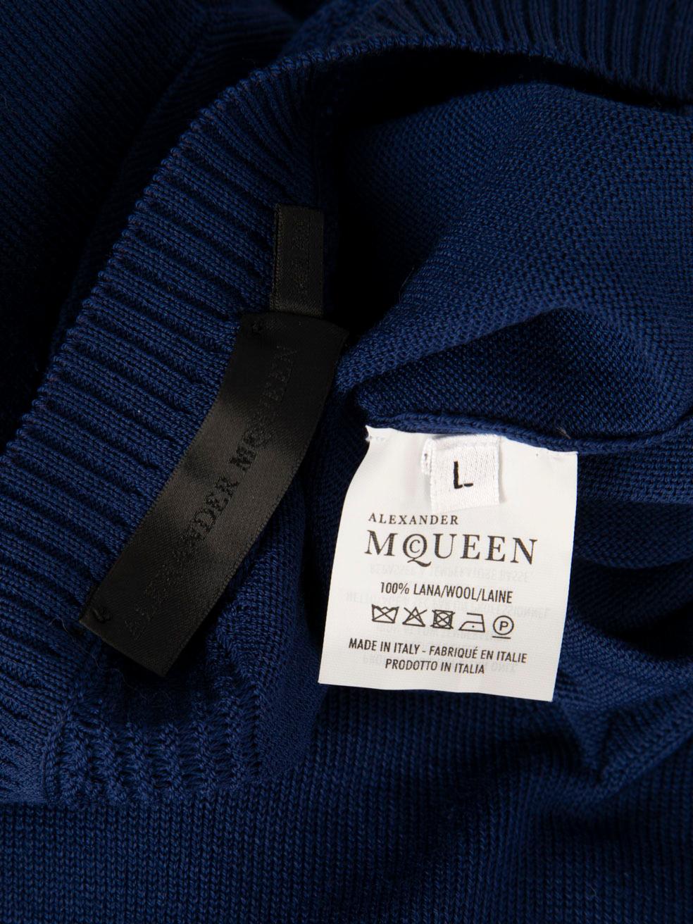 Alexander McQueen Blue Wool Knit V-Neck Jumper Size L 1