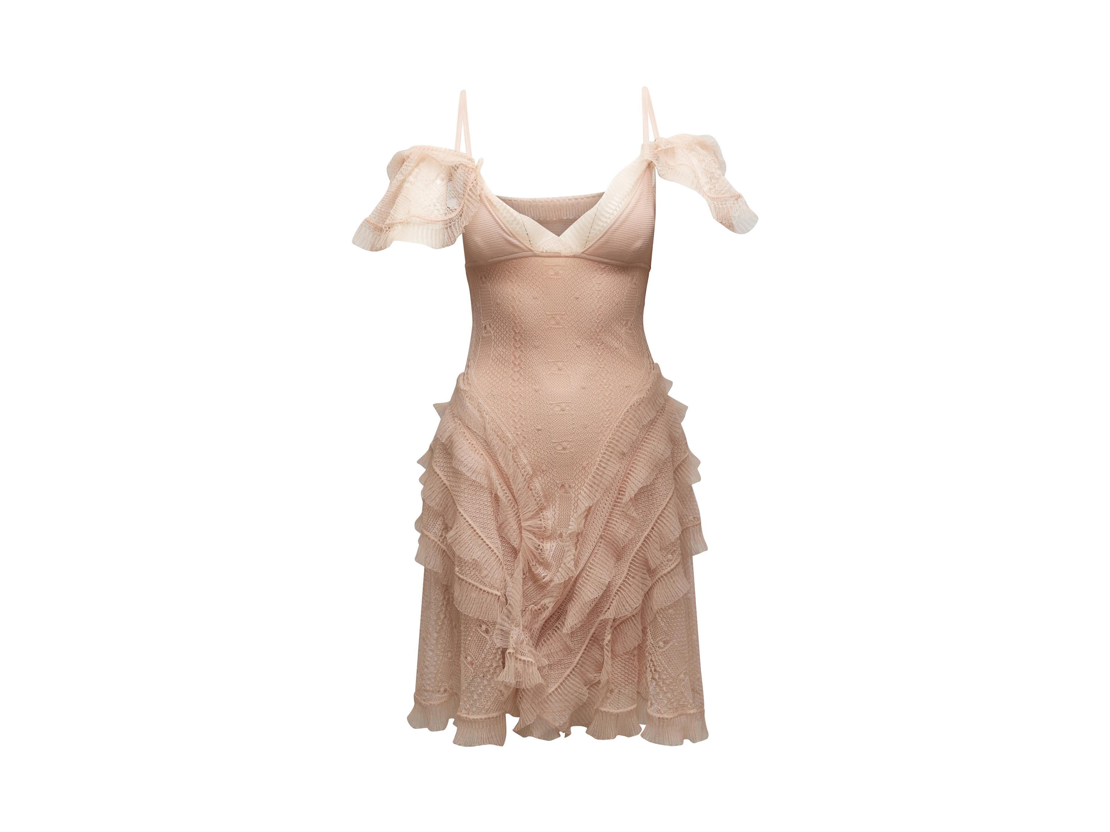 Product details: Blush silk knit cold-shoulder dress by Alexander McQueen. Ruffle trim throughout. V-neck. 27