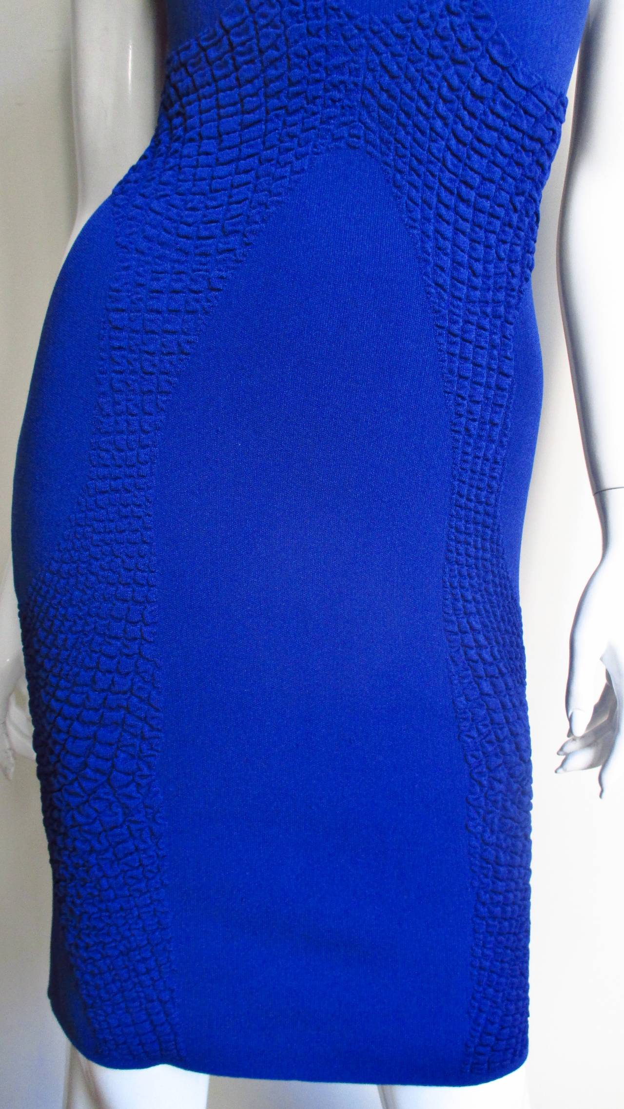Alexander McQueen Blue Bodycon Dress In Excellent Condition For Sale In Water Mill, NY