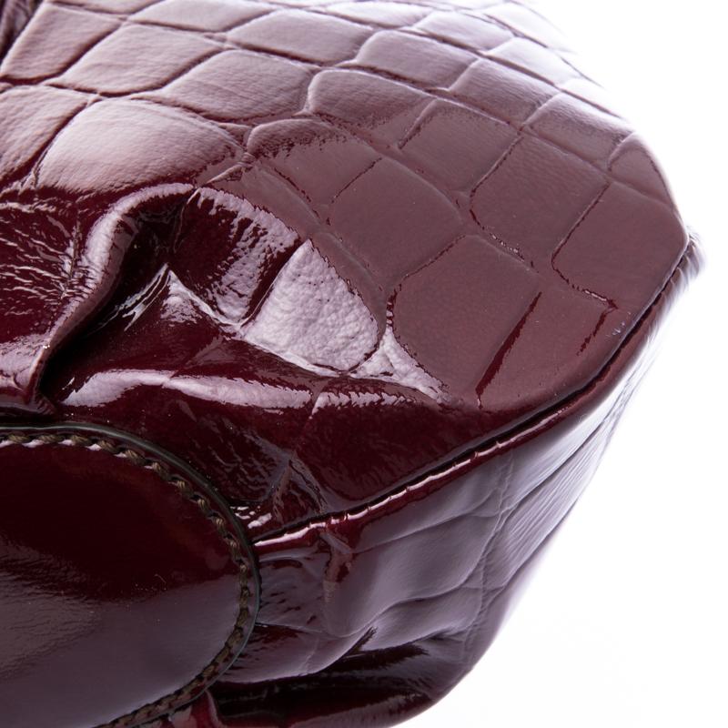 Alexander Mcqueen Bordeaux Croc Embossed Patent Leather Elvie Satchel 5