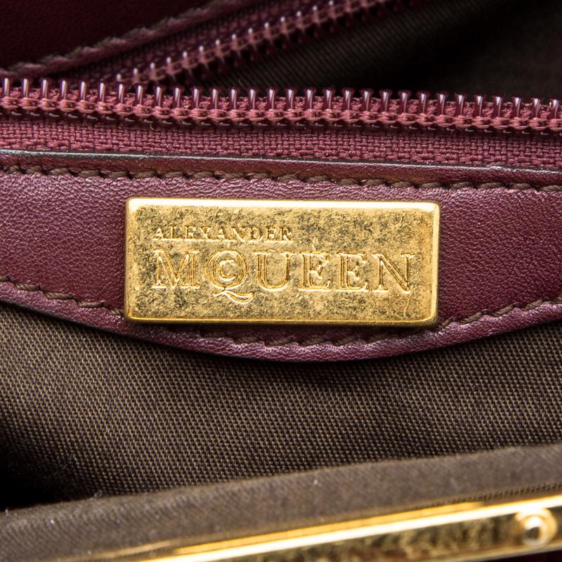 Alexander Mcqueen Bordeaux Croc Embossed Patent Leather Elvie Satchel 2