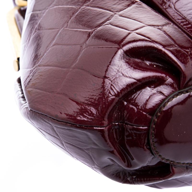 Alexander Mcqueen Bordeaux Croc Embossed Patent Leather Elvie Satchel 4